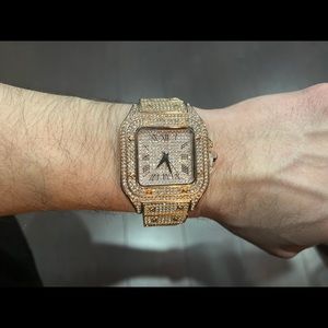 Mens square watch cz diamonds rose gold premium quality hip hop rapper